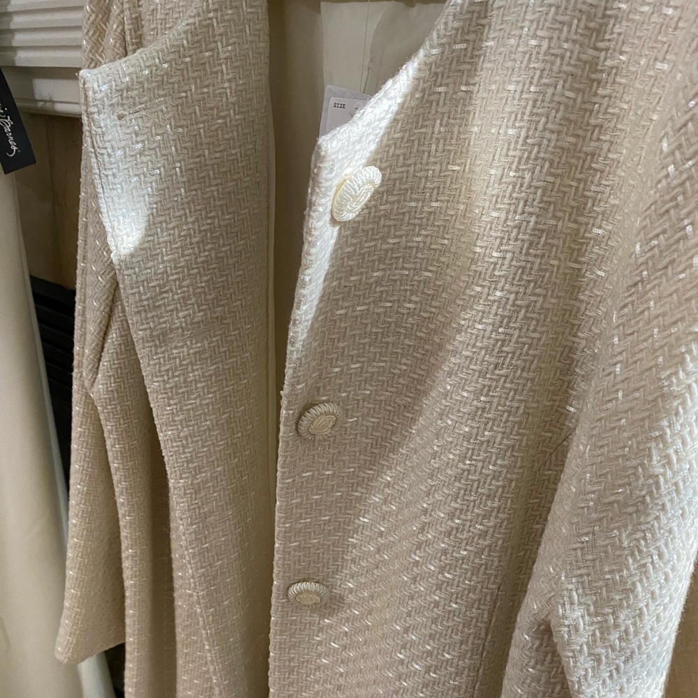 White Maggie Barnes pantsuit, selling jacket and pants